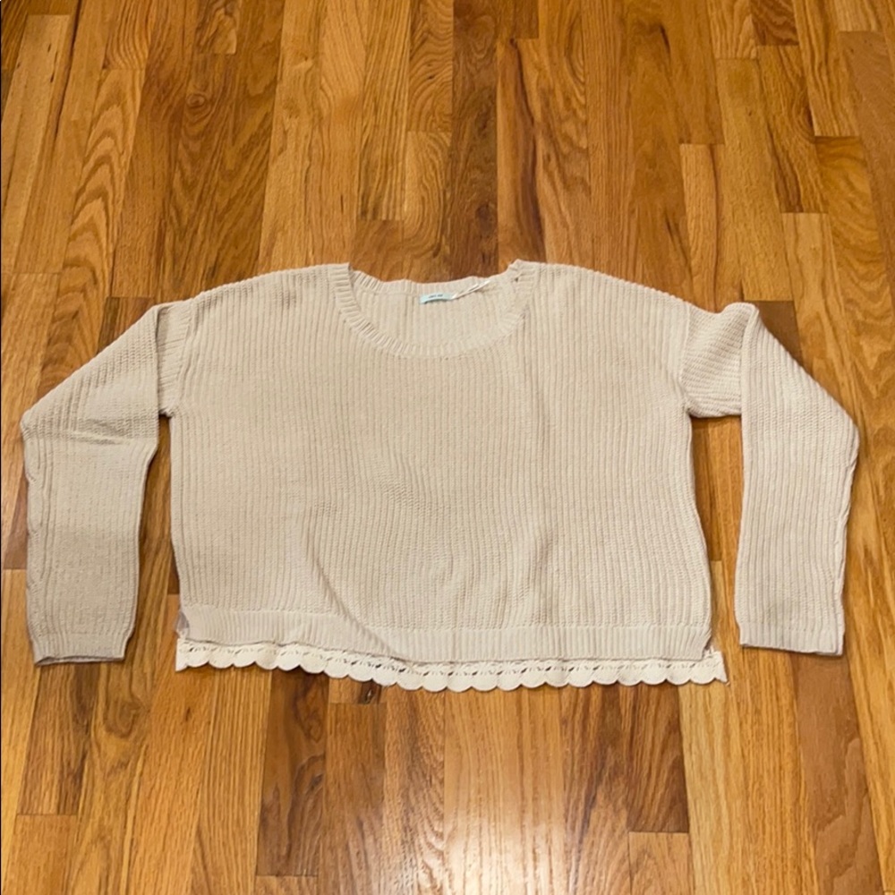Urban Outfitters beige sweater with white trim